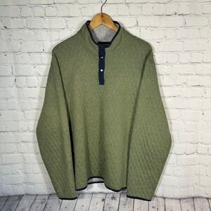 Bonobos Olive Green Quilted Half-Placket Sweater with Navy Trim
